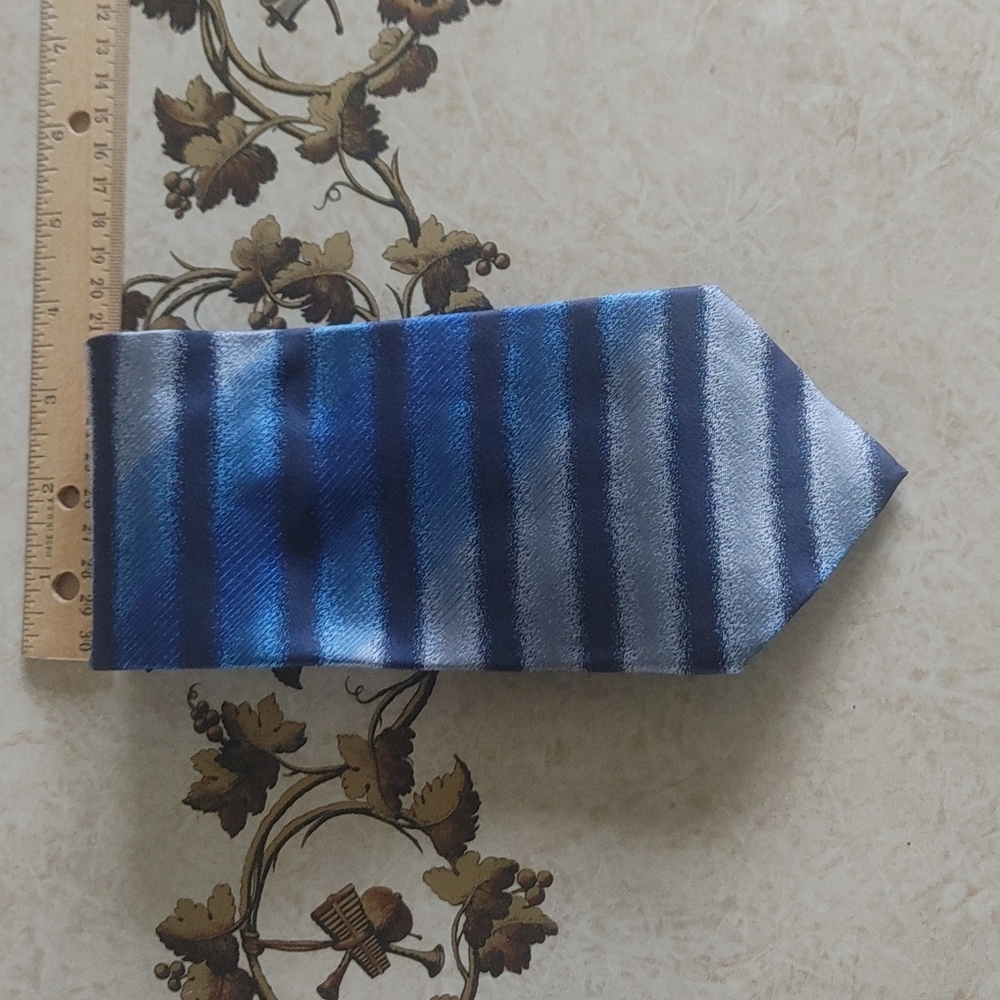 Men's Silk Tie. Blues, black and gray stripes. Don Jonathan